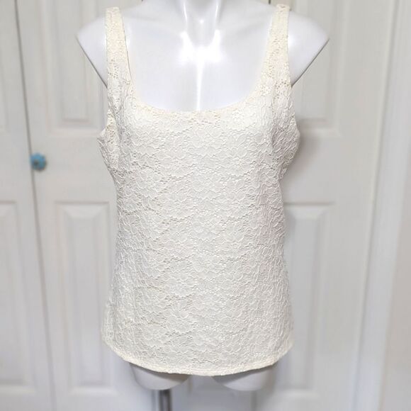 NWOT White House Black Market Ivory Floral Lace Detail Tank Top Fully Lined - Picture 1 of 11